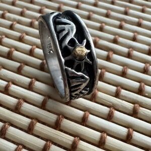 Sterling Silver Sun & Mountain Accent Ring with 18 k Gold Detail
